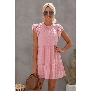 LAST ONE! Plus Size LANA Pink Swiss Dot Mini Dress With Flutter Sleeves